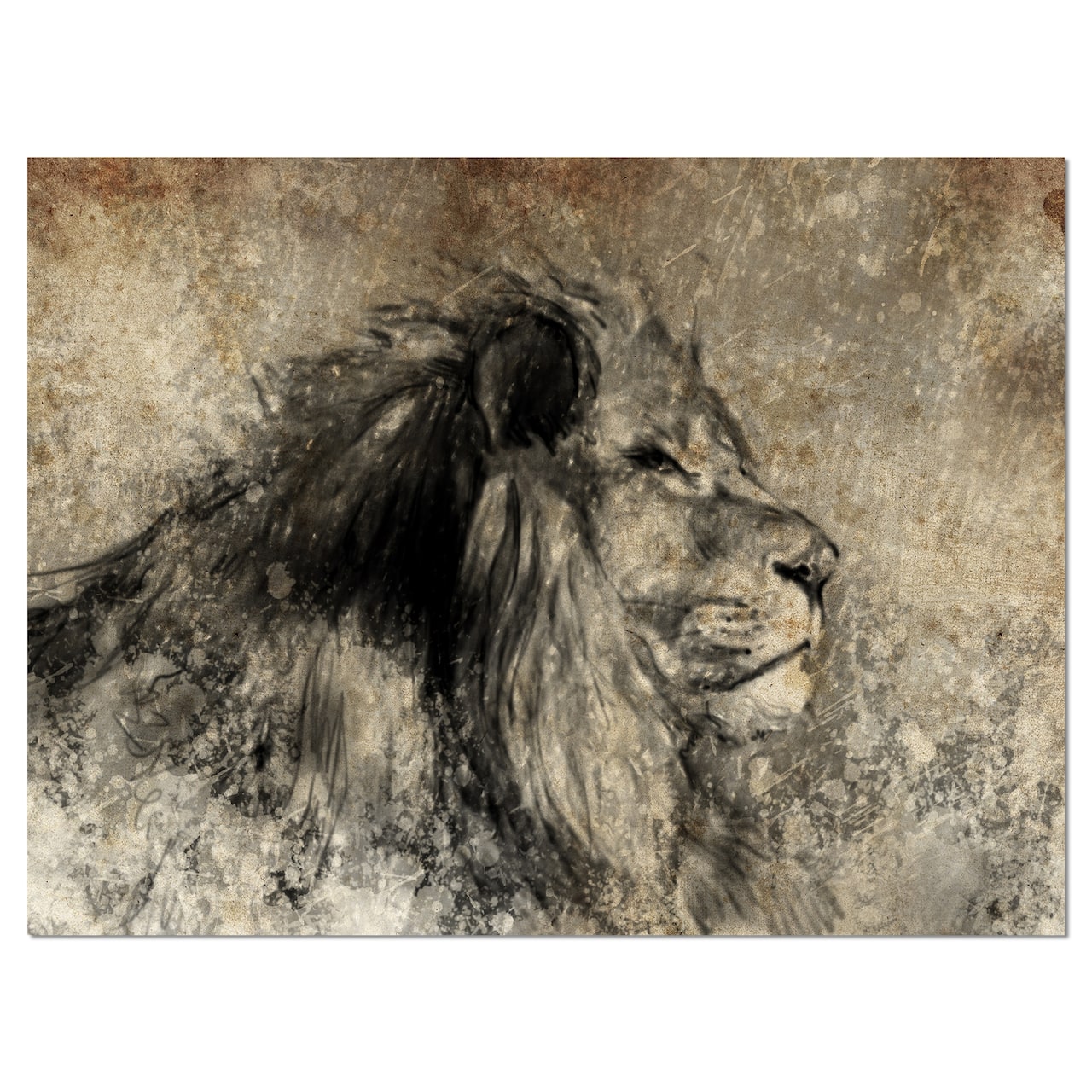 Designart - Lion in Sepia - Animal Canvas Art Print